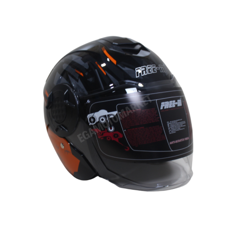 Freem Fr-665 Orange Arrow Yarım Camlı Kask – Turuncu,siyah Güneş Vizörlü, Ce