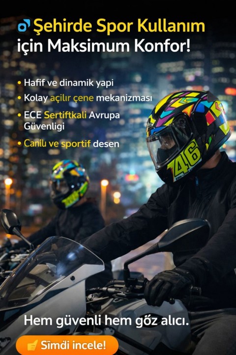 Kc Çene Açılır Vizörlü Kask Enso 46 – Ece Sertifikalı, Şehir İçi Sportif Tasarım