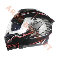 Kc Çene Açılır Vizörlü Kask Model Kırmızı-karbon