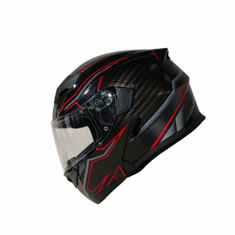 Kc Kırmızı Karbon Desenli Çene Açılır Motosiklet Kaskı