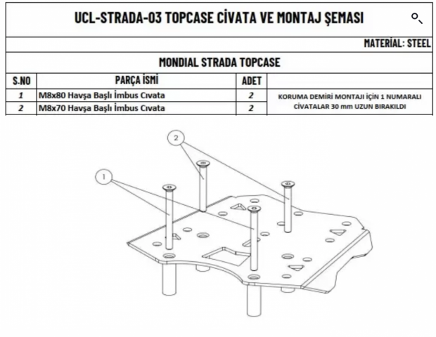 Mondial Strada 125 Uyumlu Çanta Demiri (topcase)