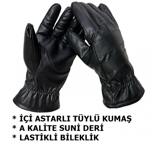 Motosiklet Eldiveni Siyah Kışlık (suni Deri)