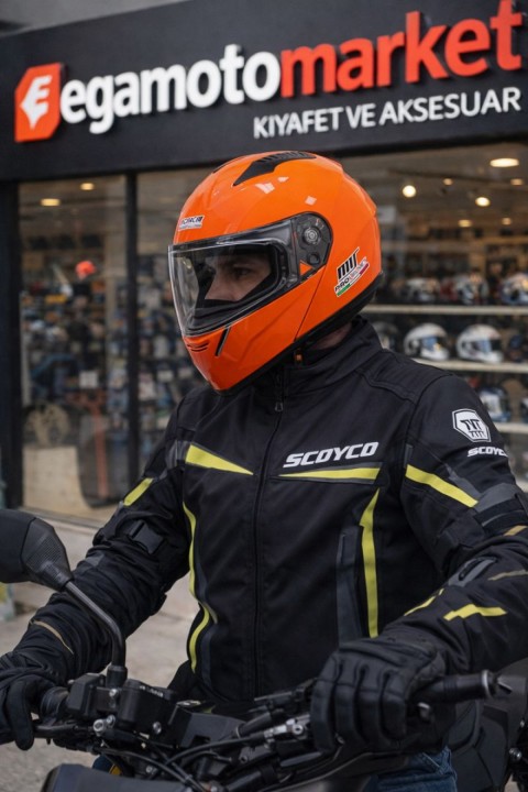 Mts Helmet M-966 Orange Çene Açılır Kask – Güneş Vizörlü, Ce