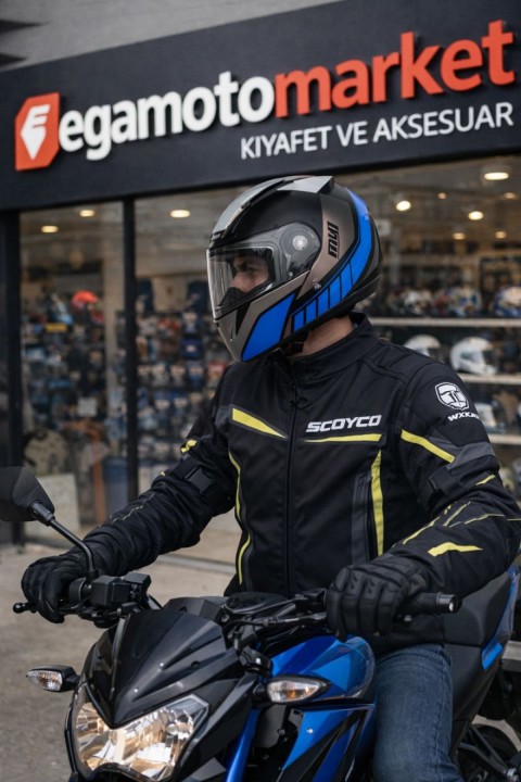 Mts Helmet M-966 Wx91 Çene Açılır Kask Black Blue – Siyah Mavi Güneş Vizörlü, Ce Onaylı , Abs