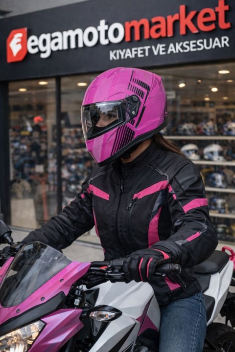 Mts M-910 Lady Fuchsia Full Face Kadın Kask – Güneş Vizörlü, Dot-ce