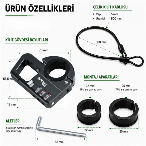 (nukrotech) Cbk-4 Şifreli Motosiklet Kask Kilidi