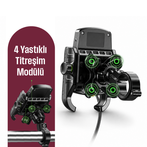 (nukrotech) Sf Pro 4 Yastıklı Titreşim Modüllü Motosiklet Telefon Tutucu – 15w Kablosuz Şarj & Usb-c Hızlı Şarj
