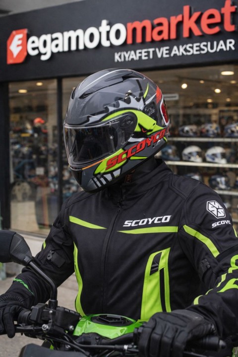 Scoyco Shark Full Face Kask – Güneş Vizörlü Dot-ce