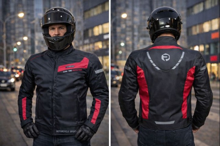 Snl 5305 Red 4 Mevsim Kısa Motosiklet Montu – Siyah,kırmızı Ce Koruma, Su Geçirmez, Reflektörlü