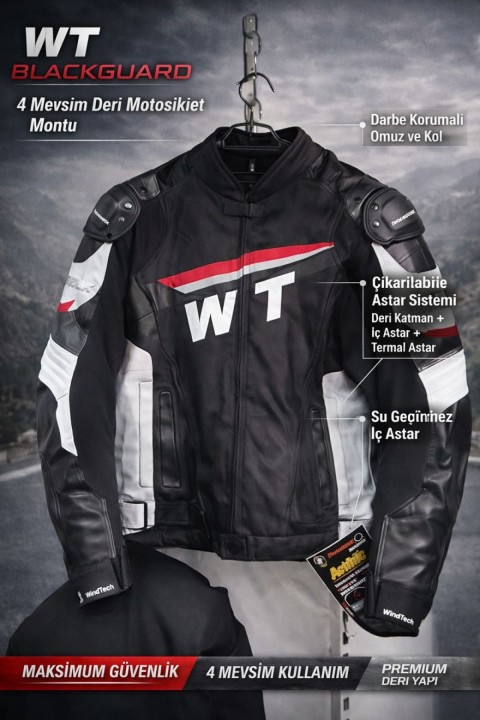 Windtech Wt Blackguard Erkek Mont 4 Mevsim Deri Korumalı Motosiklet Montu