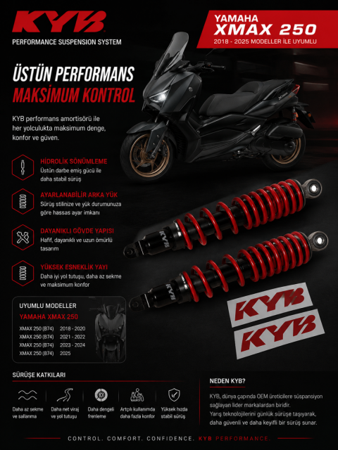 Yamaha Xmax 250 / 300 (kırmızı) Arka Amortisör Takım (kyb) Japan (2018-2025)