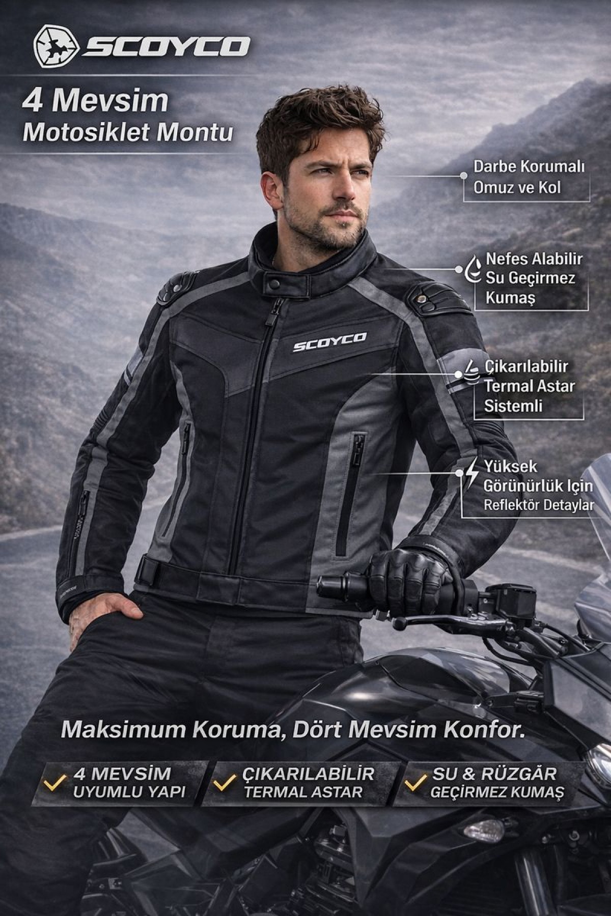 Scoyco Jk152 Erkek Spor Motosiklet Montu Siyah-gri (grey)