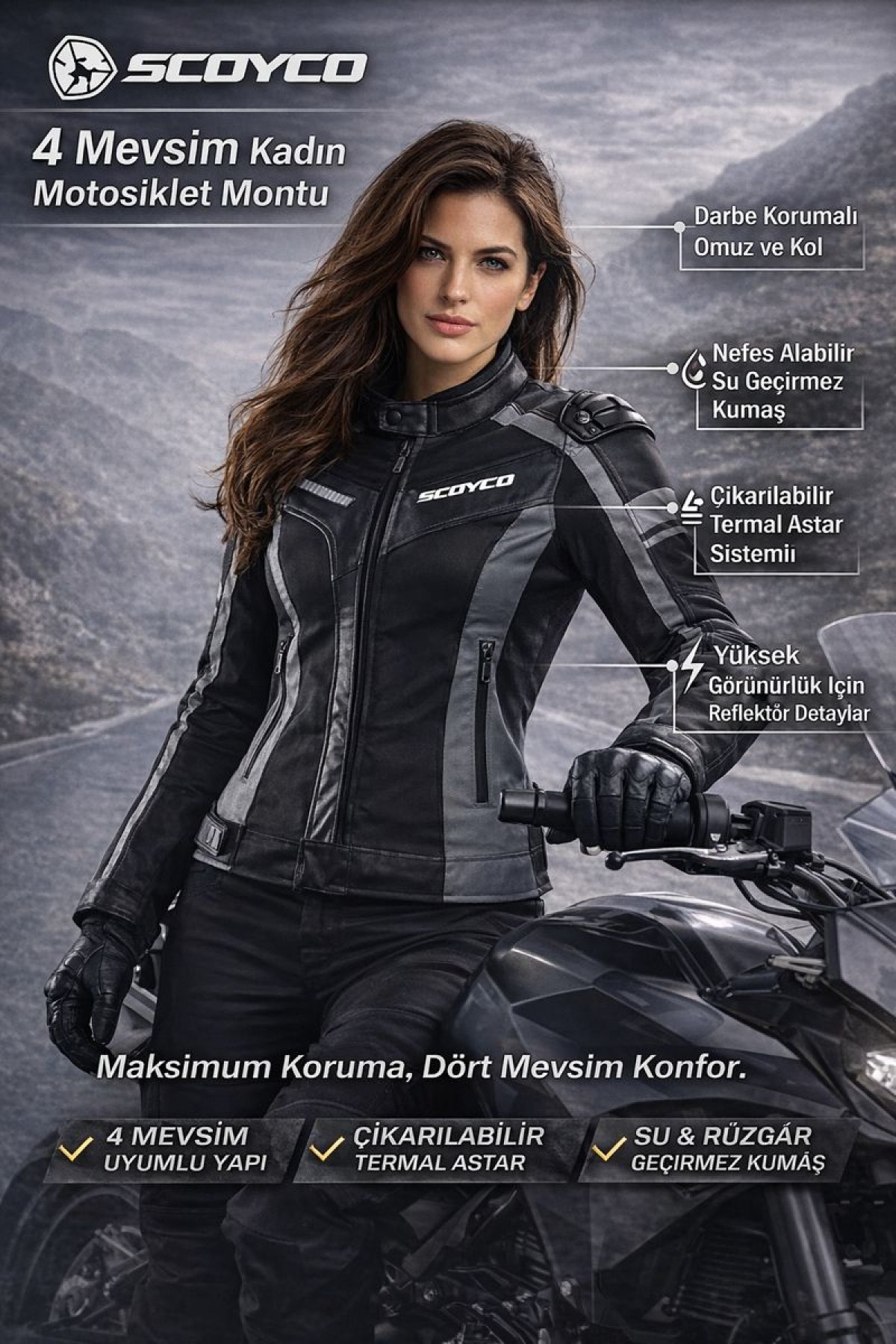 Scoyco Jk152w Bayan Motosiklet Montu Gray – Gri Ce Onaylı, Reflektörlü, 4 Mevsim Scoyco Jk152w Bayan Motosiklet Montu Gray – Gri Ce Onaylı, Reflektörlü, 4 Mevsim