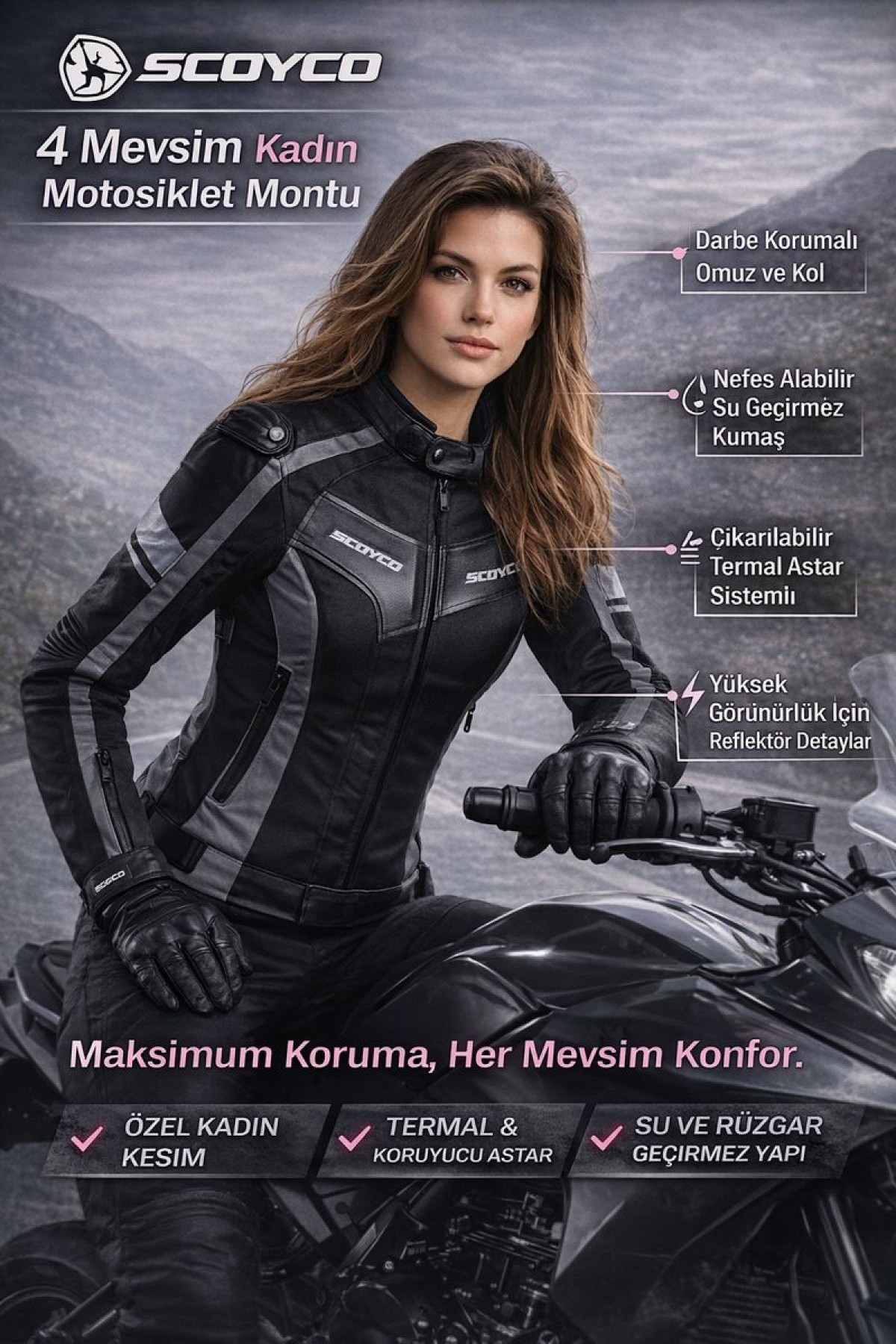 Scoyco Jk152w Bayan Motosiklet Montu Gray – Gri Ce Onaylı, Reflektörlü, 4 Mevsim Scoyco Jk152w Bayan Motosiklet Montu Gray – Gri Ce Onaylı, Reflektörlü, 4 Mevsim
