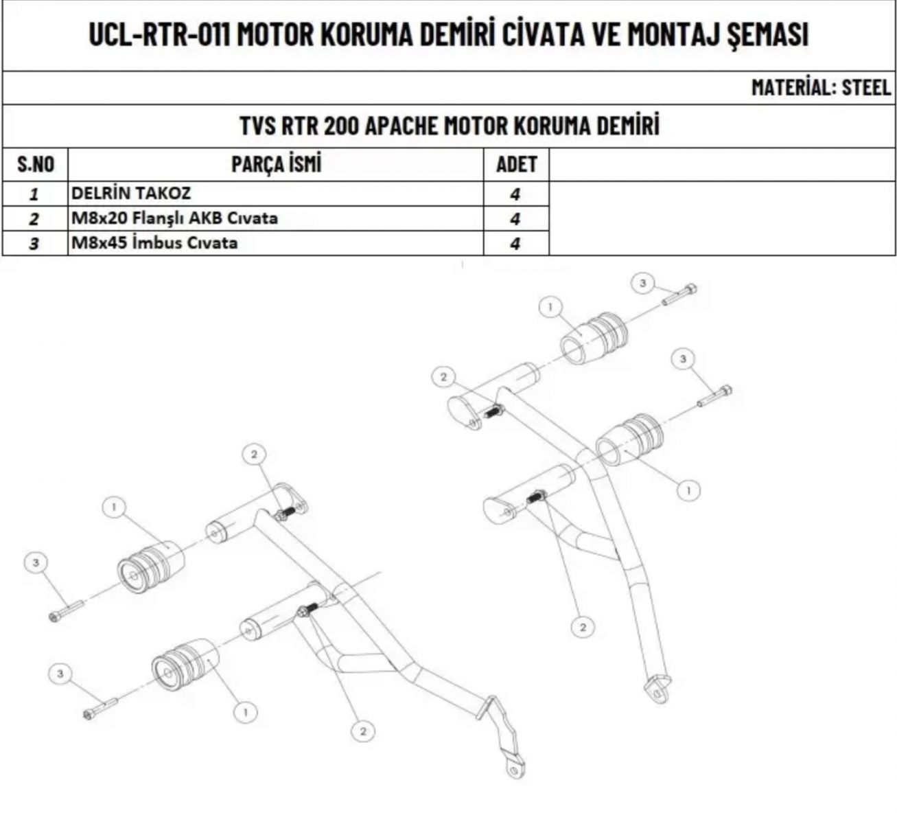 Tvs Apache Rtr 200 Etraf Motor Koruma Demiri