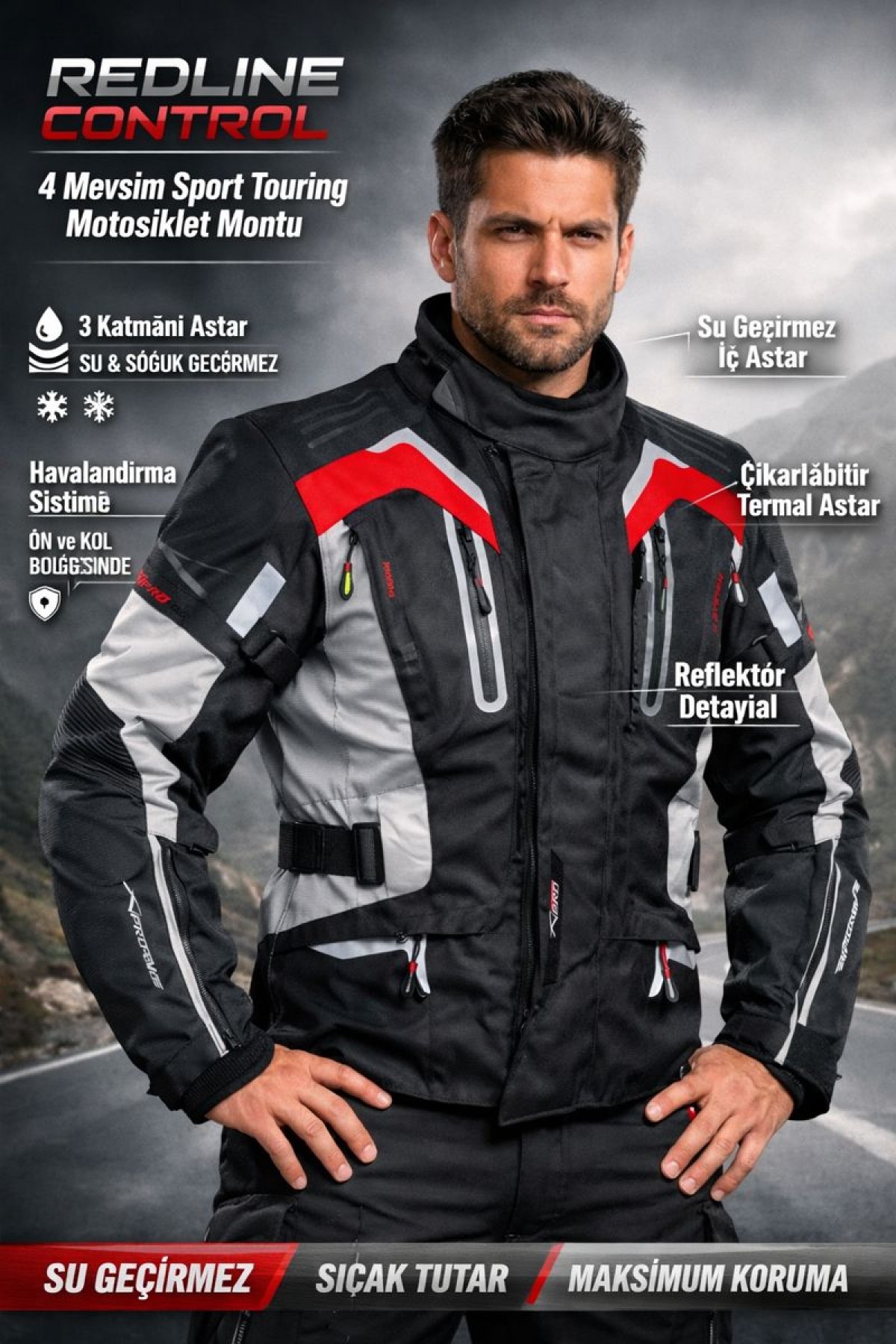 Windtech Bay / Bayan 4 Mevsim Enduro Mont Gri (4 Mevsim Kontrol – Tek Mont, Her Koşul)