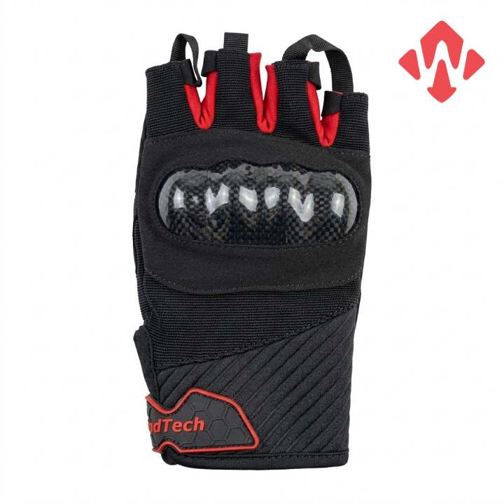 Windtech Carbon Shield Yarım Parmak Eldiven-kırmızı