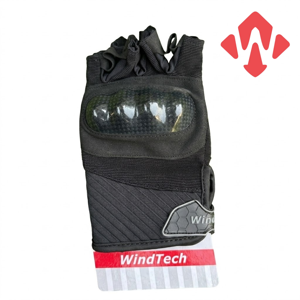 Windtech Carbon Shield Yarım Parmak Eldiven Siyah